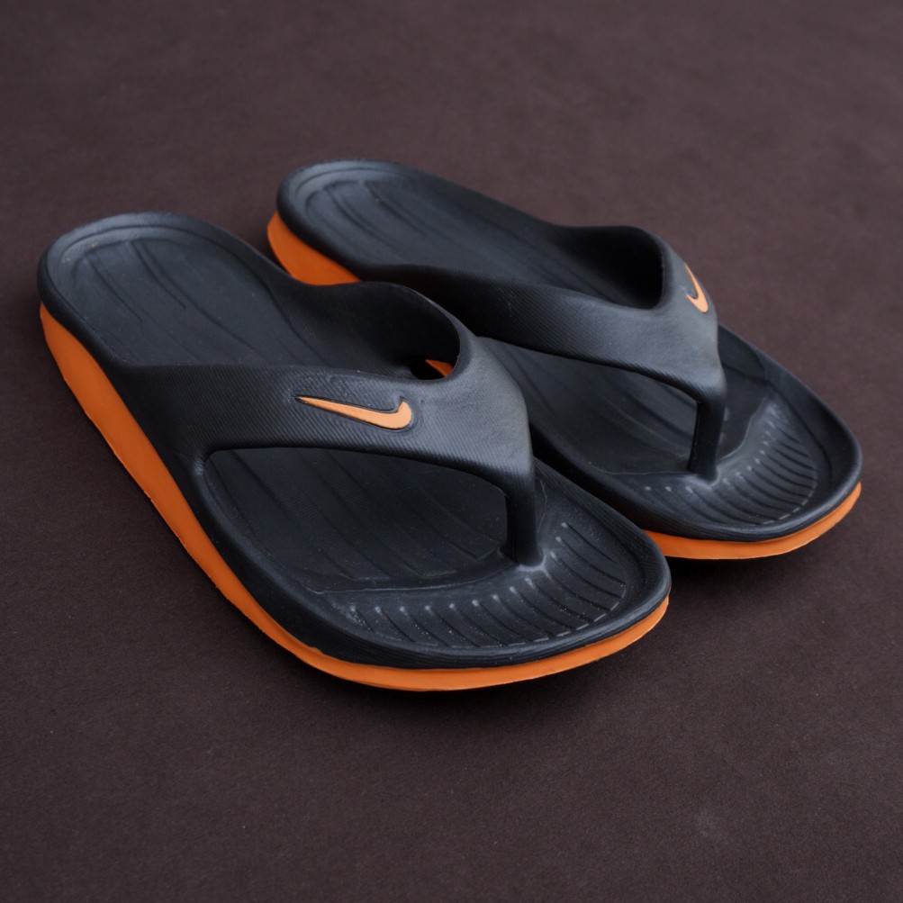 BIG SALE - Sandal Karet Jepit Kasual Santai Pria Nike Duramo Hitam List Orange Sendal Kekinian