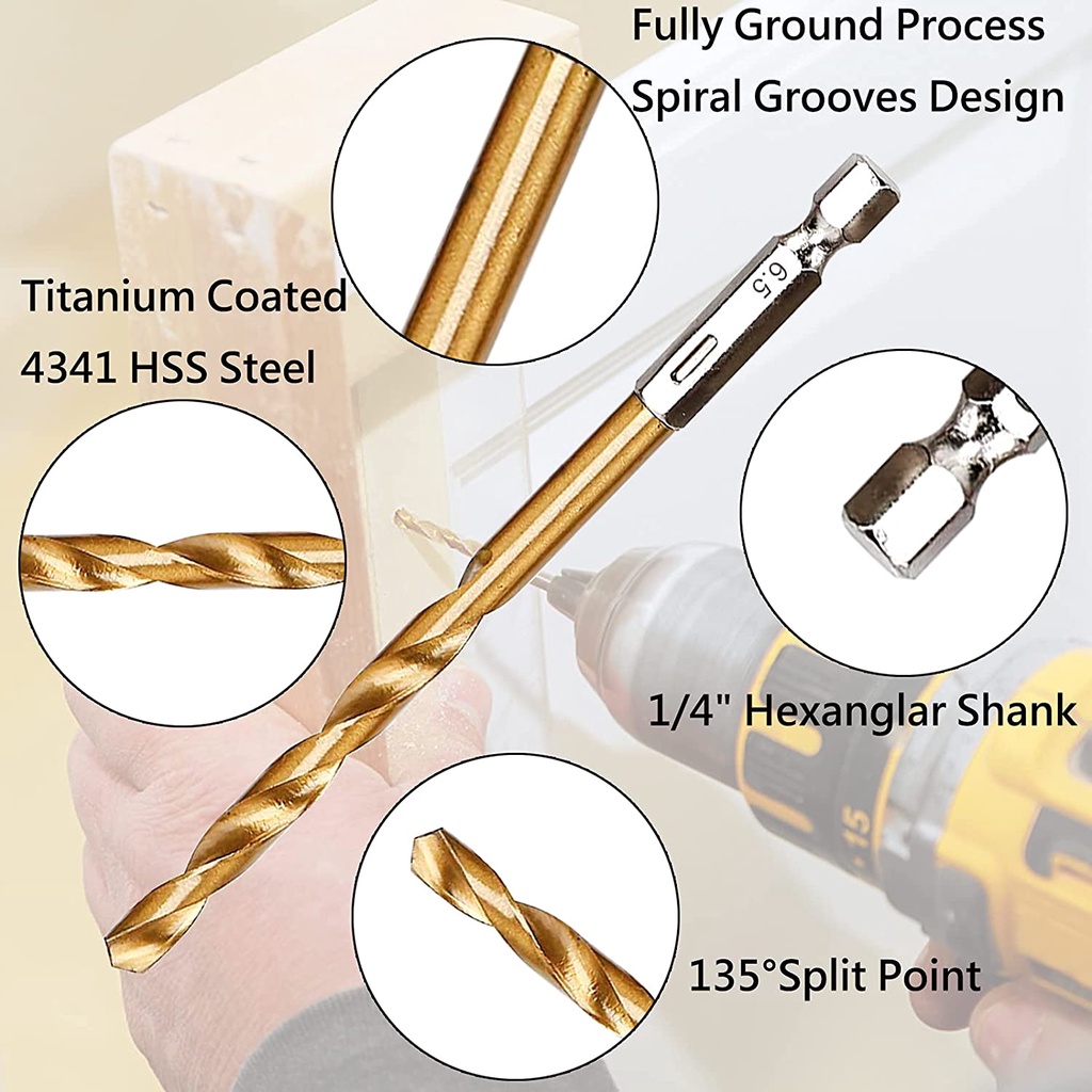 13PC 13PCS Titanium Coated Iron Metal Soft Steel HSS Twist Drill Bit Set Metal Power Tools Accessories 1/4&quot; Hex Shank