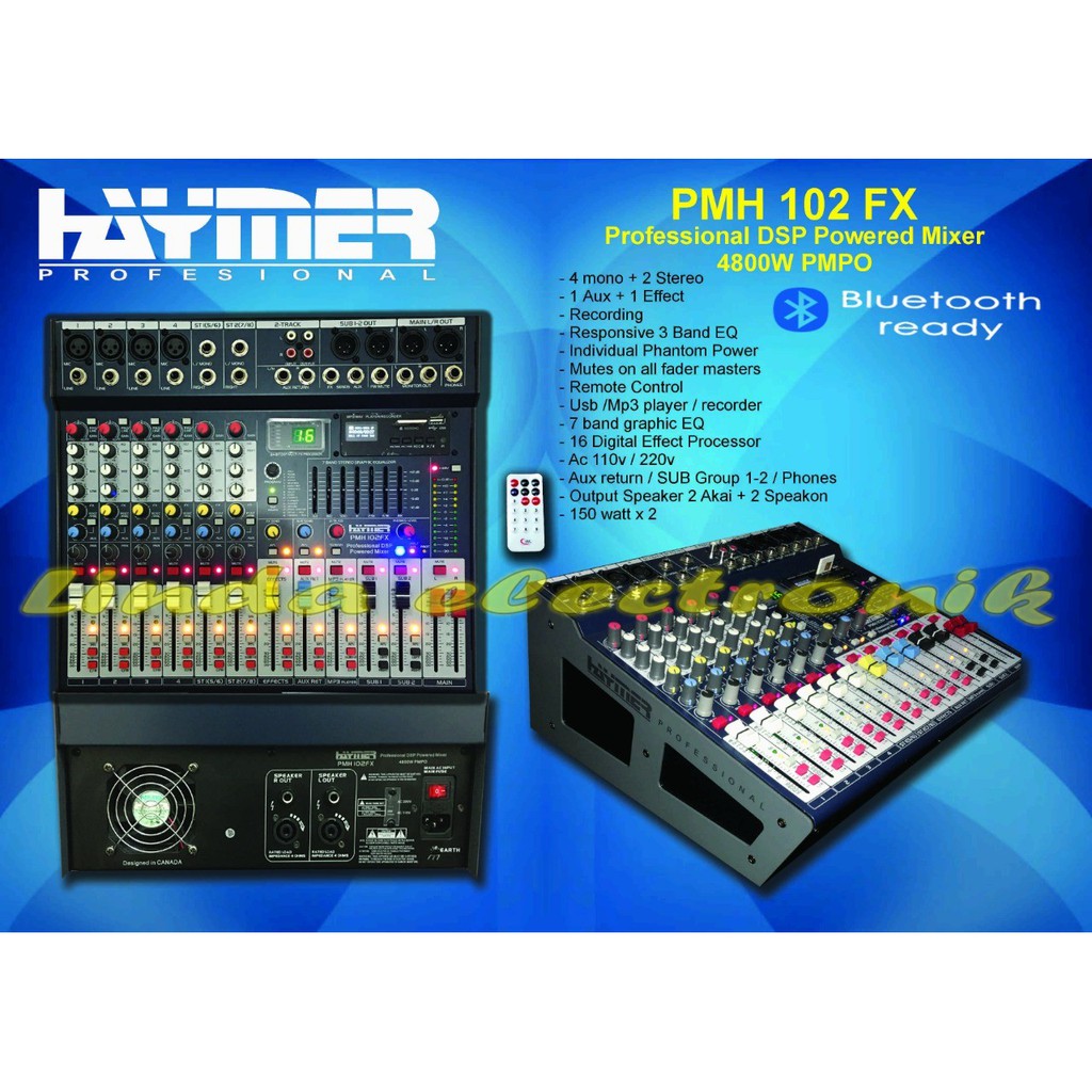 POWER MIXER HAYMER PMH102FX haymer PMH 102FX 8CH USB-BLUETOOTH ORY