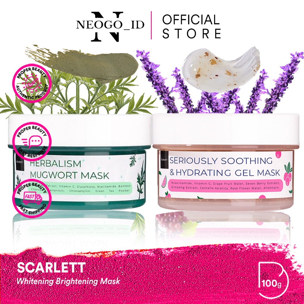SCARLETT Whitening Mask Indonesia / Herbalism Mugwort Seriously Soothing & Hydrating Gel Masker Faci