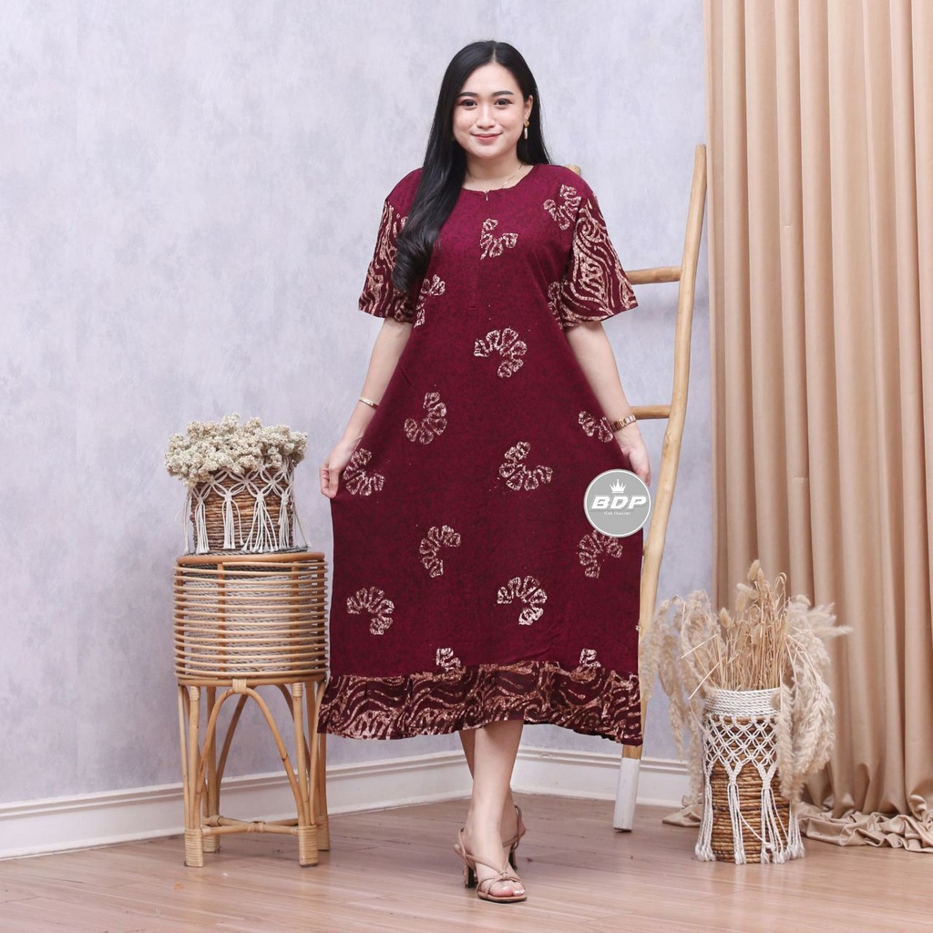 Dianputri - Daster Maura Batik Cap Rayon Grade A Motif Terbaru Busui Resleting Depan - Baju Tidur Daster Kekinian-vira maroon