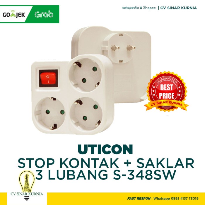 UTICON STOP KONTAK ARDE 3-in-1 + PENGAMAN SOKET + SAKLAR S-348 SW Original Grosir