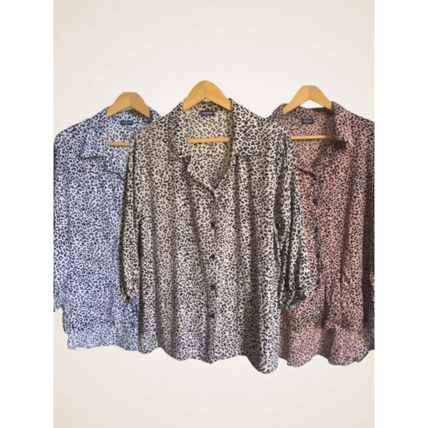 Kemeja Motif Leopard Oversize Jumbo || Atasan Wanita || Kemeja Motif Leopard Premium All Size Jumbo 