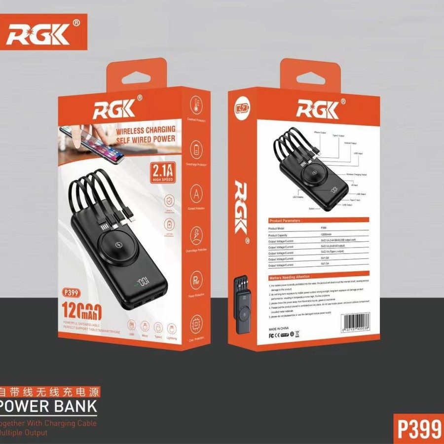 Power Bank 4 in 1 RGK P399 isi Real Full 12.000mAh Wireless Charging