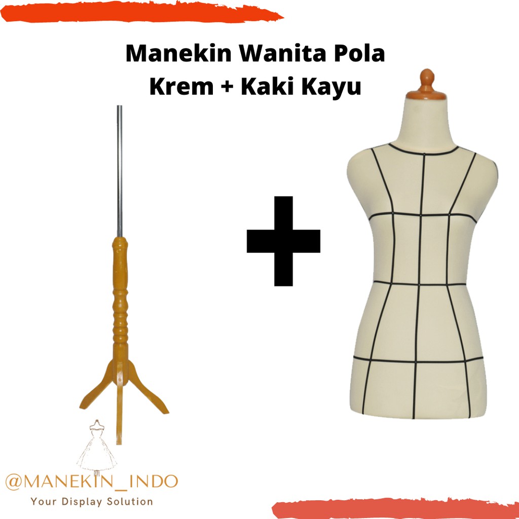 MANEKIN WANITA POLA KREM + TIANG KAYU|MANEKIN JAHIT|MANEKIN WANITA|MANEKIN BAJU |