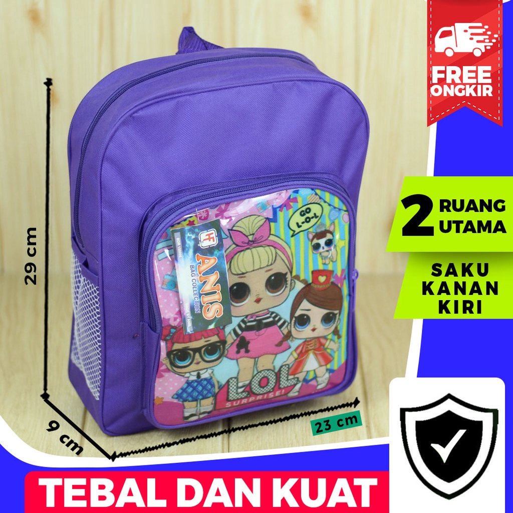 Tas Ransel Anak Anak Perempuan Motif Lol Ungu Back Pack Sekolah TK PAUD Play Group Bahan Tebal Kuat