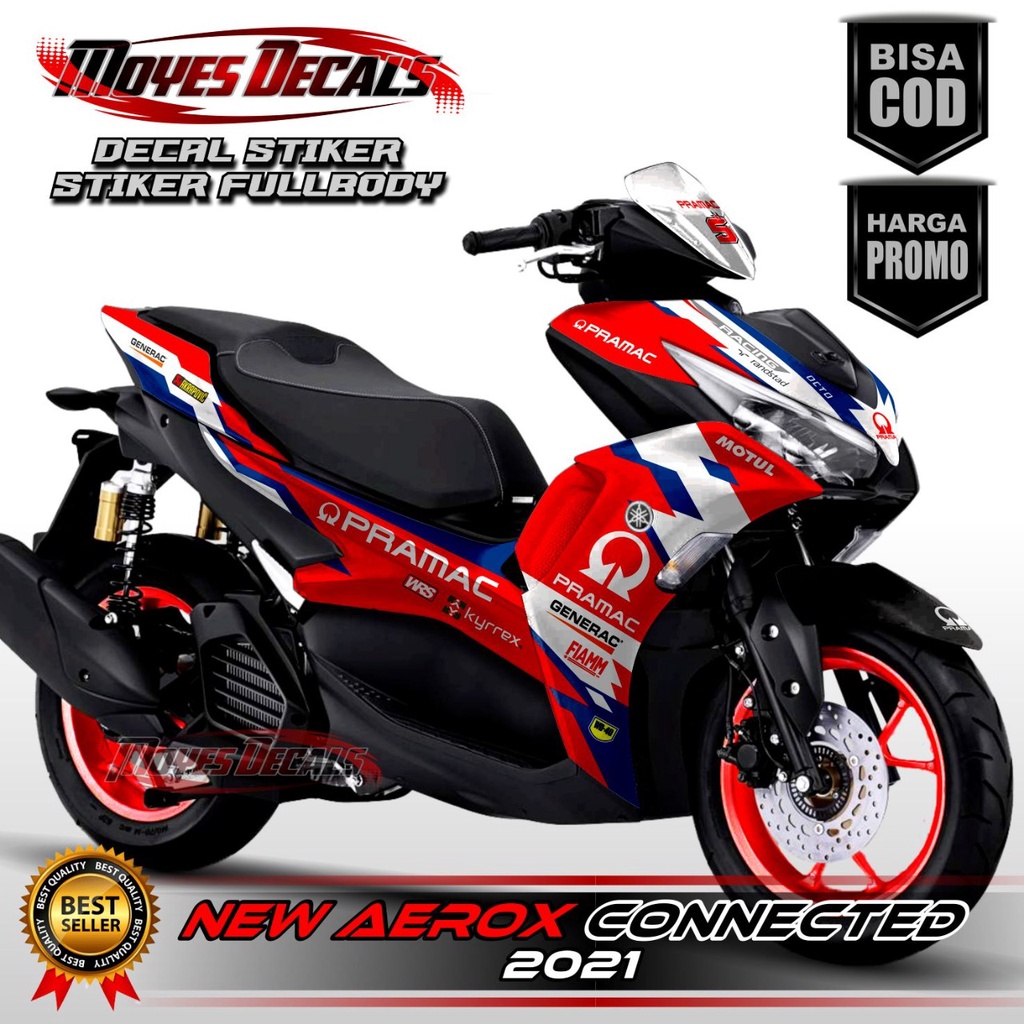 Decal Stiker Aerox Connected 2021 Motif Pramac Warna Merah Putih