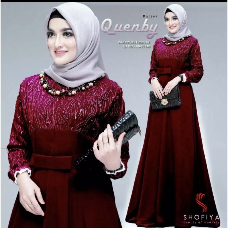 GAMIS BRUKAT MUTIARA QUEENBY KOMBINASA MOSCREPE / Gamis Brukat Busui Muslimah Bumil-1