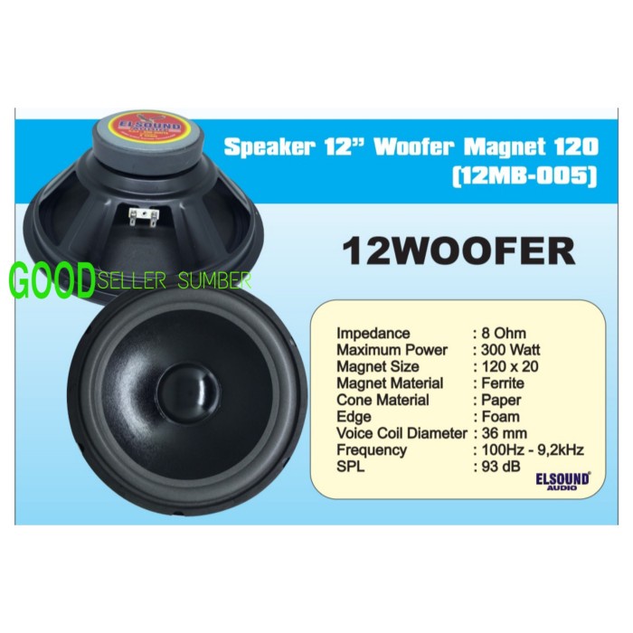 Component Speaker Elsound Woofer 12 Inch 12 Mb 300 Watt Hitam
