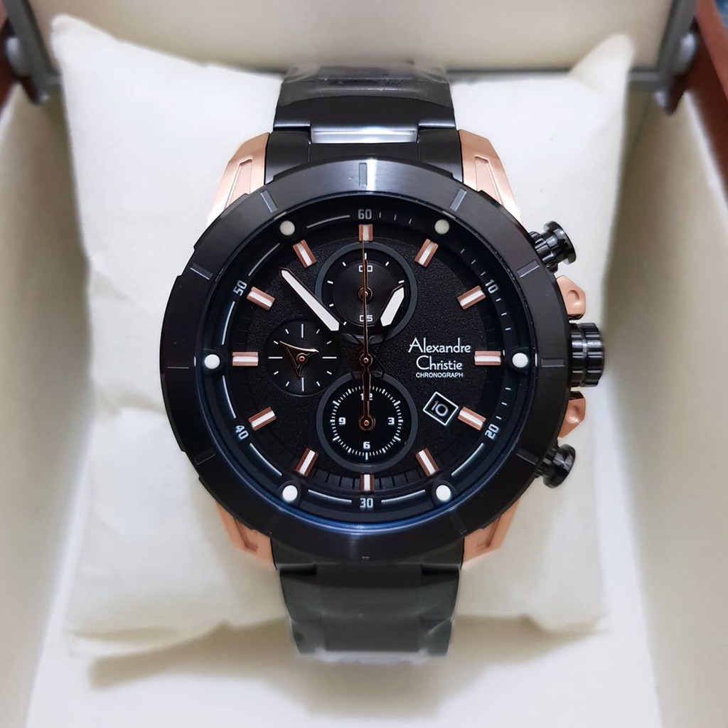 ALEXANDRE CHRISTIE ORIGINAL AC6552 BLACK ROSEGOLD JAM TANGAN PRIA