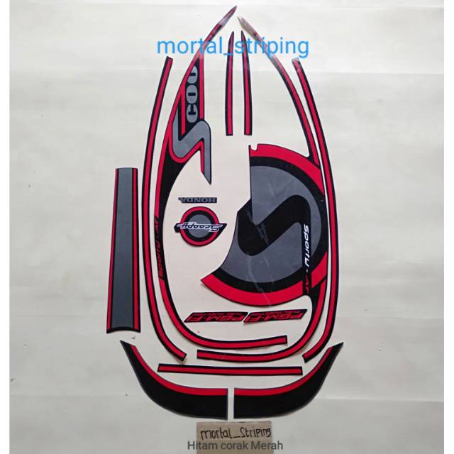 STIKER & STRIPING LIS BODY SCOOPY FI 2013 2014 HITAM MERAH STANDAR