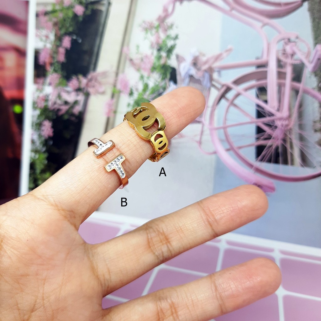 Cincin Wanita Titanium Elegan Batu Putih Rose Gold - BR565