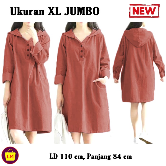 RJ3 LM 15052 Baju Atasan Wanita TUNIK HOODIE KATUN Tunic TERBARU