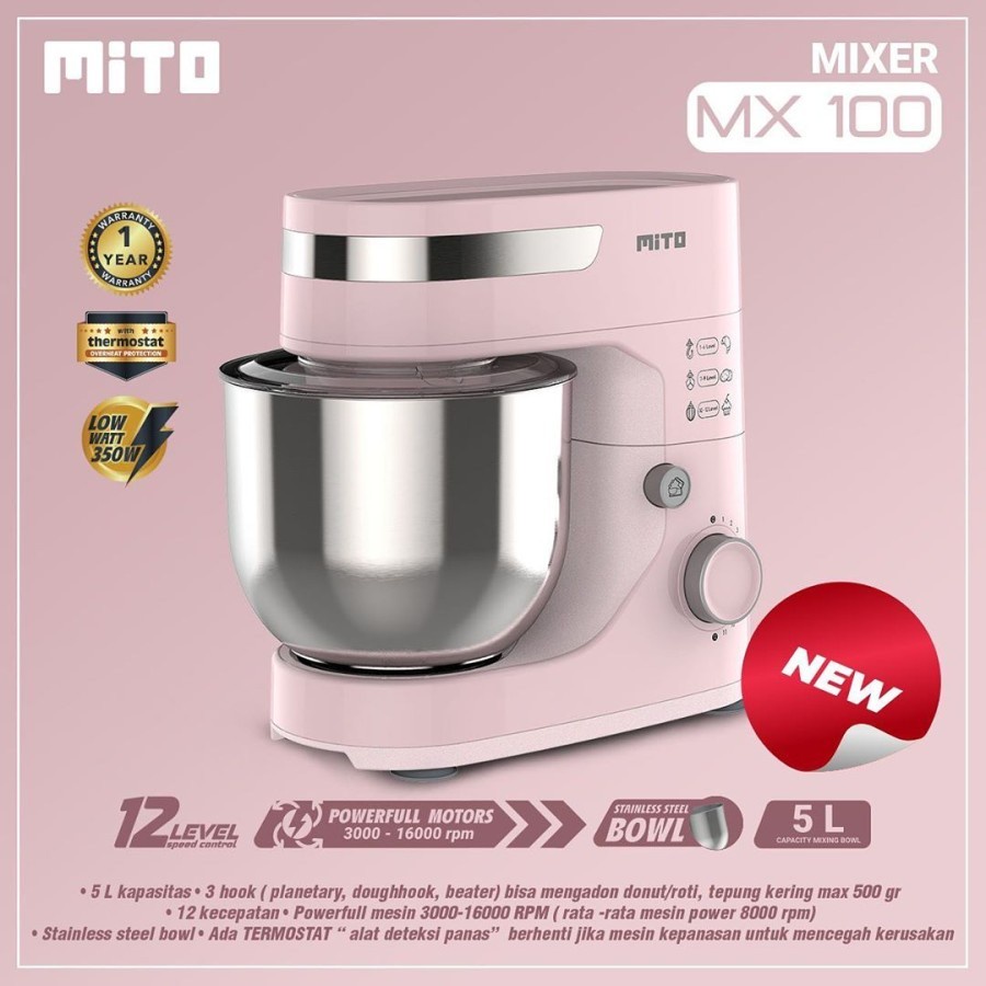 STAND MIXER MITO MX100 MX 100 5L 5 LITER 350W MITO MIXER KAPASITAS JUMBO STAINLESS