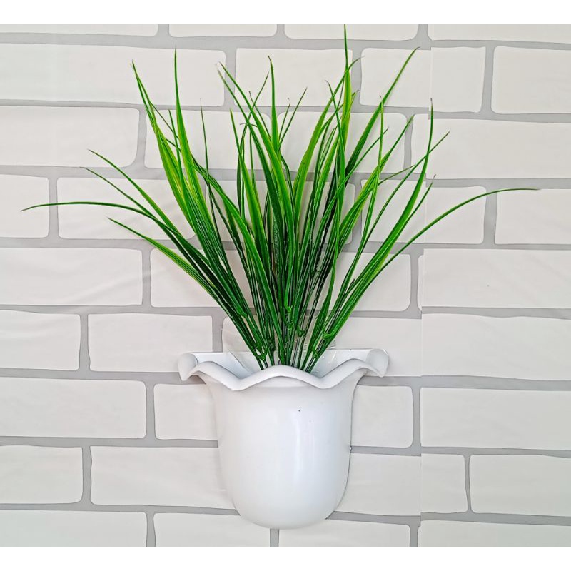 bunga hiasan dinding rumput artificial pot tempel