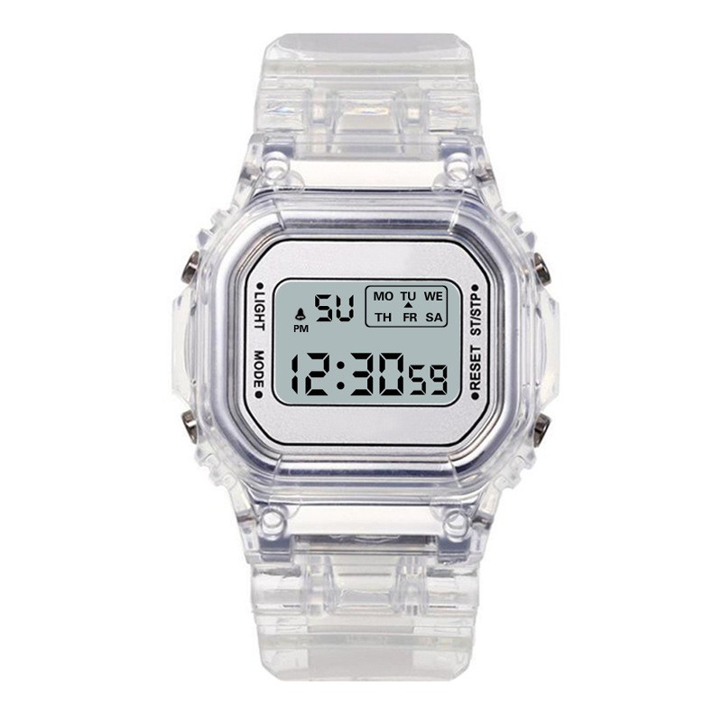 Watchyou Jam Tangan Wanita Rubber Digital Segi Transparan Murah Karet Sport Led Pria / Wanita Couple Watches