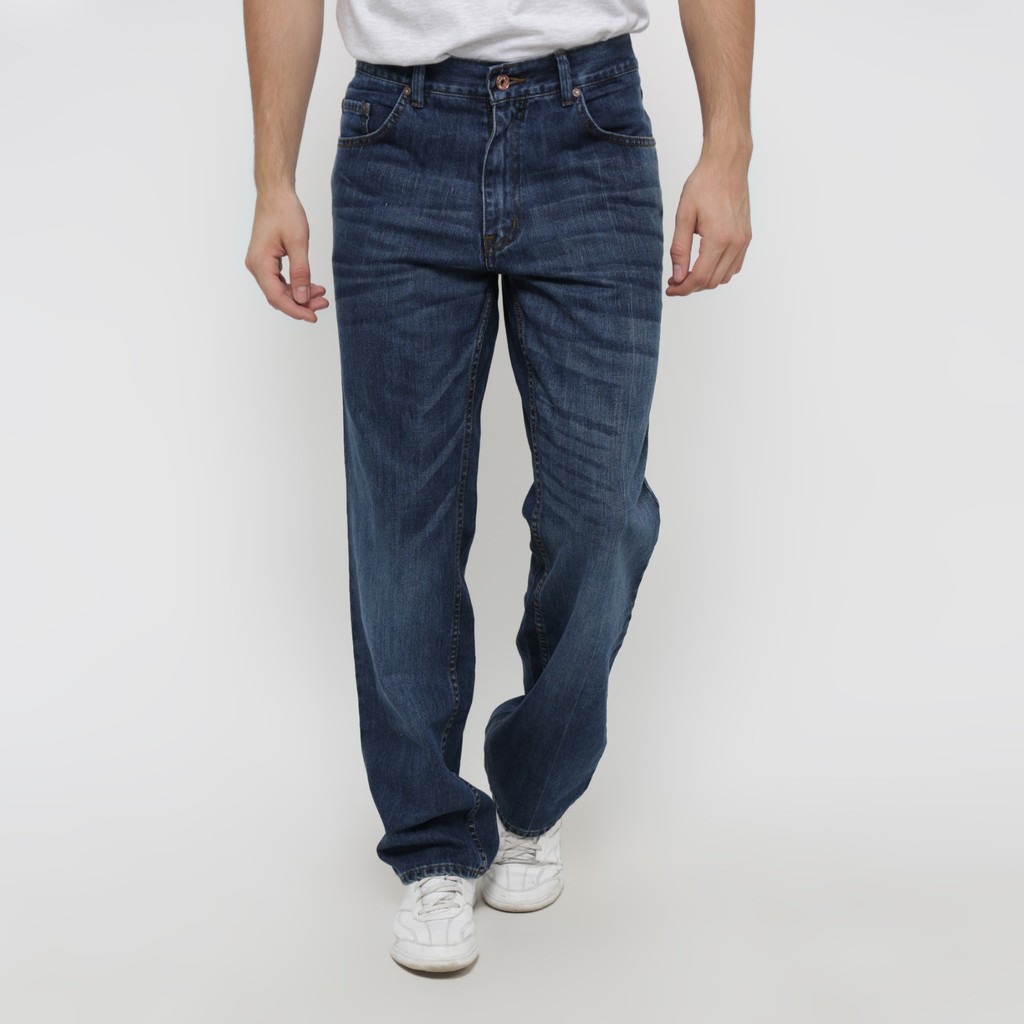 Edwin Celana  Jeans  505 E 80 Regular  Fit  Pria  Panjang Biru 