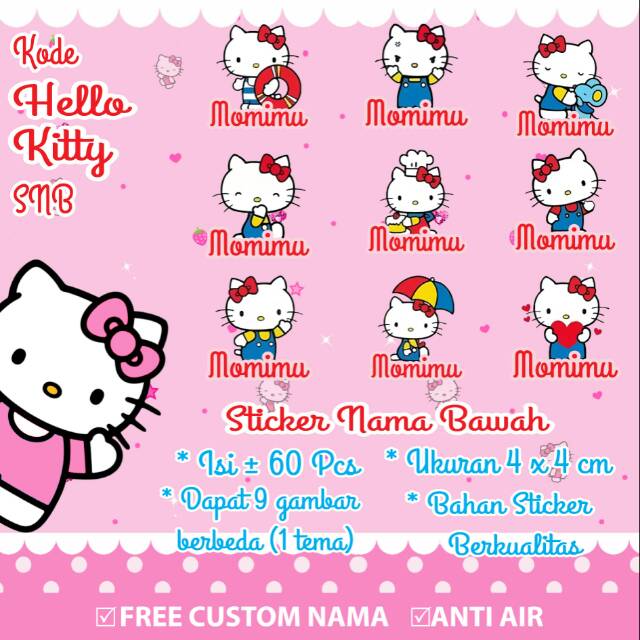 

Stiker/Sticker/Label Nama Bawah Anak/Remaja/Dewasa Custom Hello Kitty