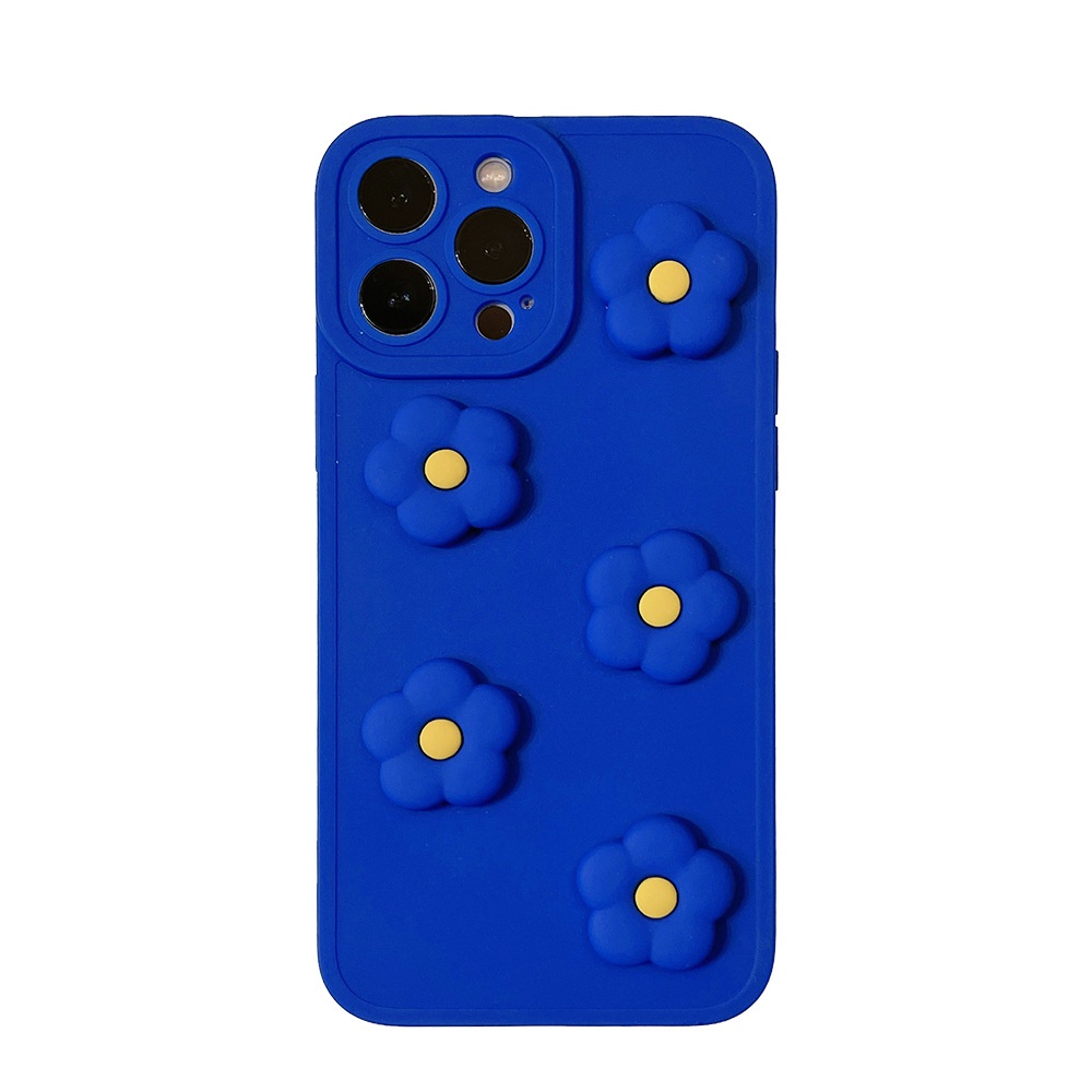 IPHONE 3d Flowers Klein Blue Silikon Warna Solid Casing Ponsel Untuk Iphone7 8 PLUS X XR XS 11 12 13 14 MINI PRO MAX SE 2020 Cover