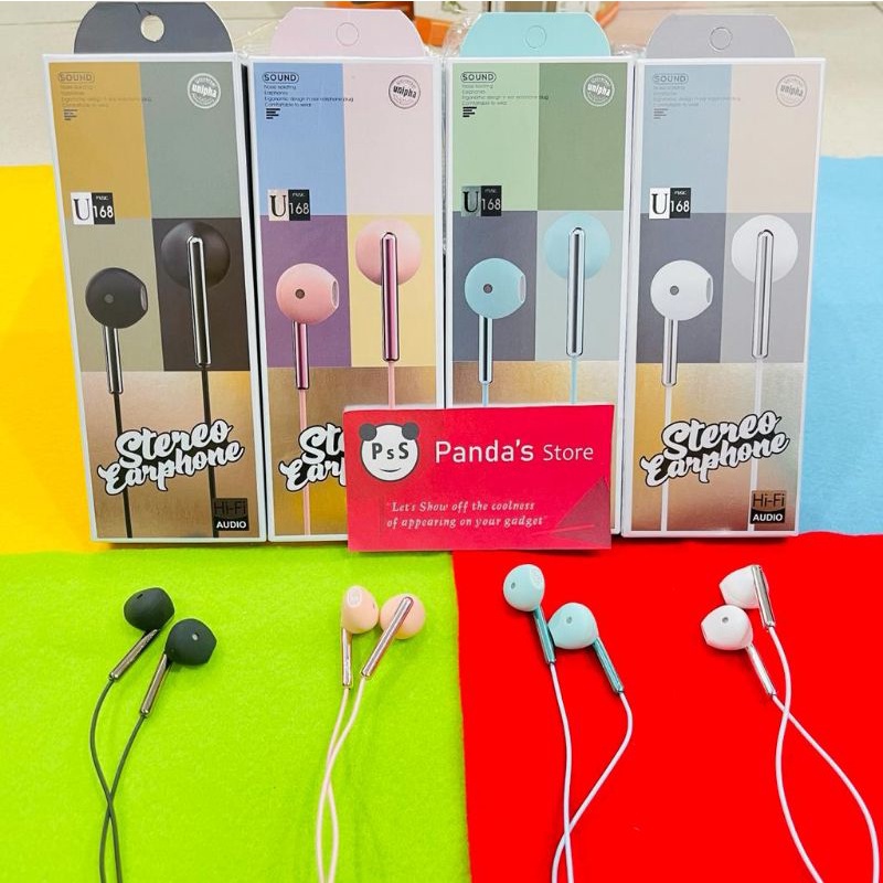 Earphone Superbass Makaron U168 Headset / Stereo Earphone + Packing