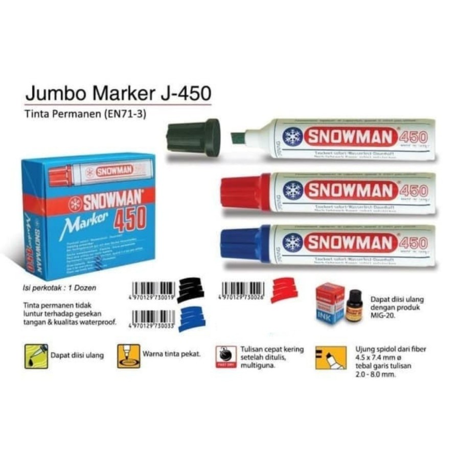 

Spidol Permanent Marker Snowman Jumbo-450 / Jumbo-500 Hitam Per Pcs