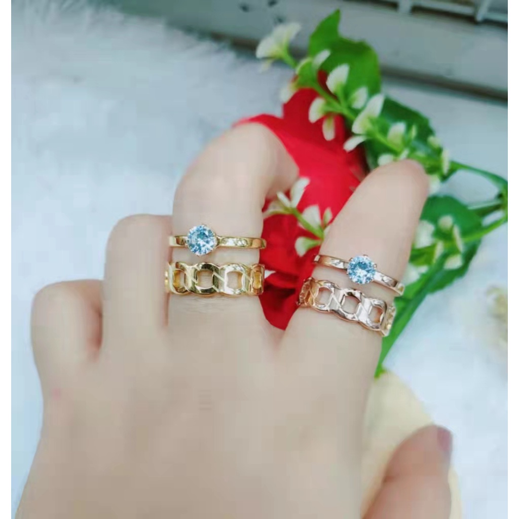 Set Perhiasan Titanium Gelang Dan Cincin Permata  B220