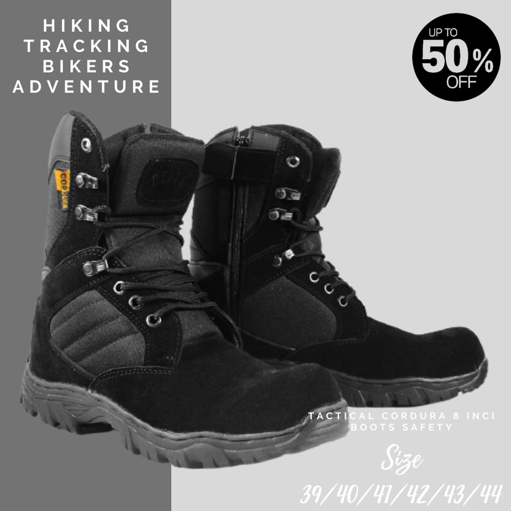 BIG PROMO!! Sepatu Tactical Cordura Pria DLT 8 Inci Boots Safety Ujung Besi Kerja Lapangan HITAM