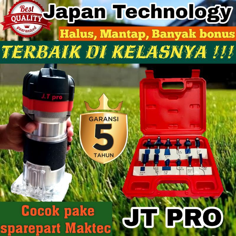 JT pro Mesin PROFIL kayu trimmer router halus berkualitas bonus Mata set 12pcs Japan Technology