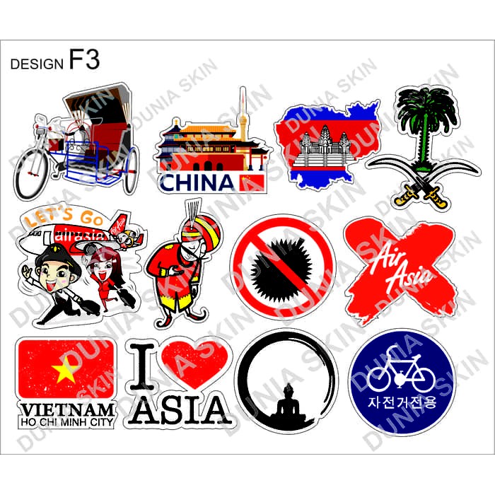 Stiker Koper koper Travel Label Design F3 China Country Logo VIETNAM I LOVE ASIA