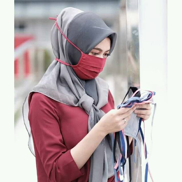 Masker kain oxford  perlusin /masker hijab /masker tali sambung