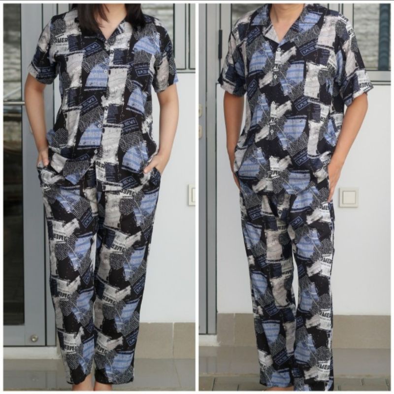 Piyama Couple Black Newspaper / Piyama Couple Korea/ Piyama Couple / Pajamas Couple /  Piyama Suami 