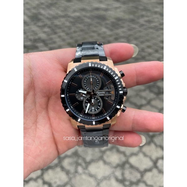 Jam Tangan Alexandre Christie Ac 6532 Original Black Rosegold Pria
