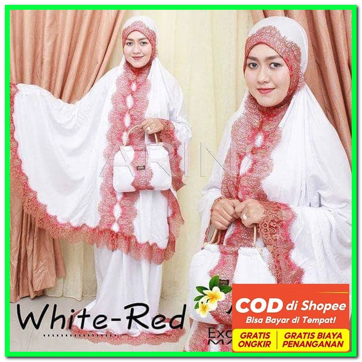 Mukena Muknah Mukenah Jumbo Dewasa Katun Mixro Adem Bordir Premiu DE874  Najwa White , Putih Series