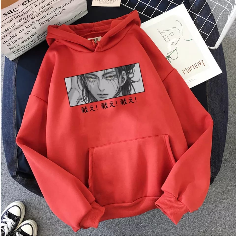 ANIME HOODIE UNISEX EREN JAEGER /// JUMPER FLEECE TEBAL KEKINIAN TERBARU''