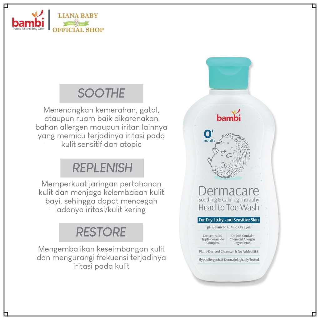 PERA689 BAMBI DERMACARE DAILY SOOTHING AND CALMING THERAPY HEAD TOE WASH SABUN&amp;SHAMPO BAYI KULIT SENSITIF