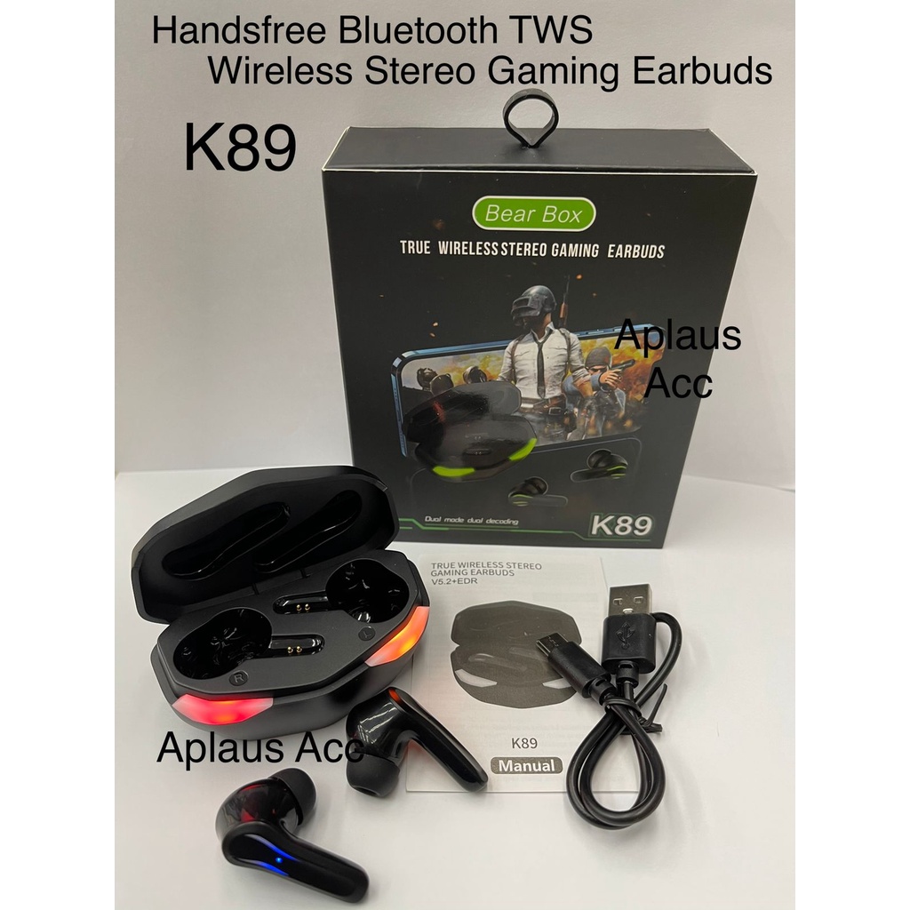 Headset Handsfree Bluetooth TWS K-89 Wireless Gaming Earbuds   K89