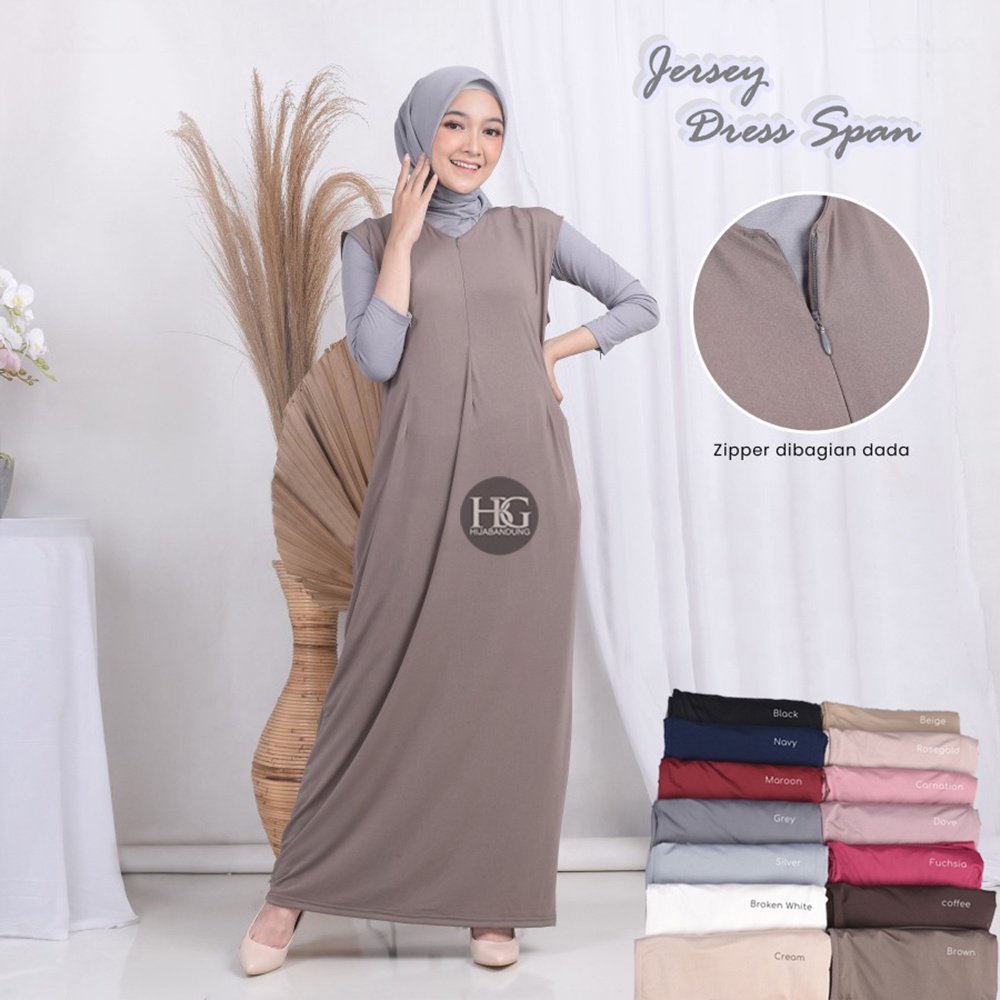 Baju Gamis Panjang Wanita Tanpa Lengan Model Dress Span Maxi Resleting Busui Premium JersI Zoya ORI 