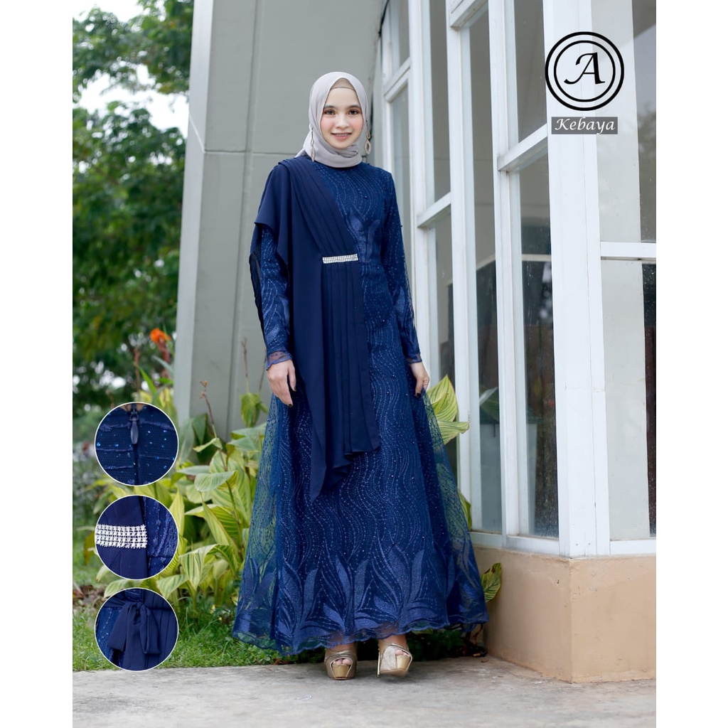 Gamis Rinjani AS / Kebaya Brukat Pesta Modern / Dress Brukat Modern / Kebaya Kondangan / Gamis Salendang