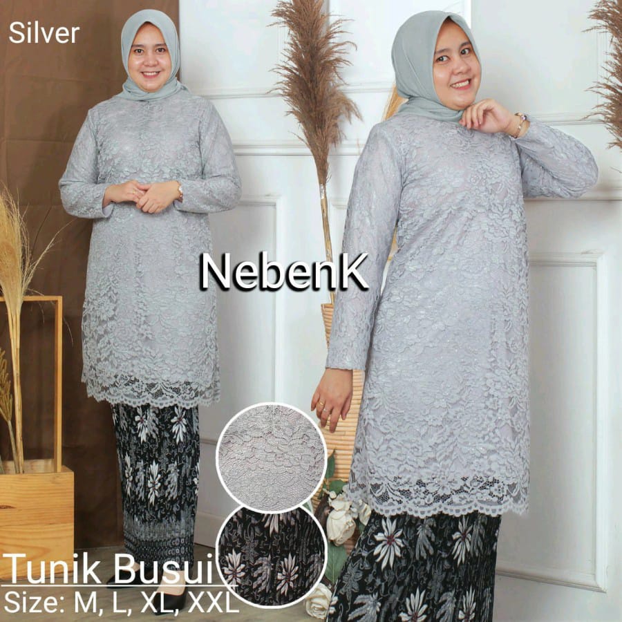 Setelan kebaya brokat tunik set rok plisket maxy skirlt / setelan kebaya tunik / kebaya dahlia / kebaya murah ABU