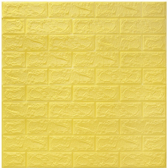Wallpaper Dinding Foam 3D Motif Batu Bata / Wallpaper Dinding Kamar Tidur batu bata High Quality-Kuning