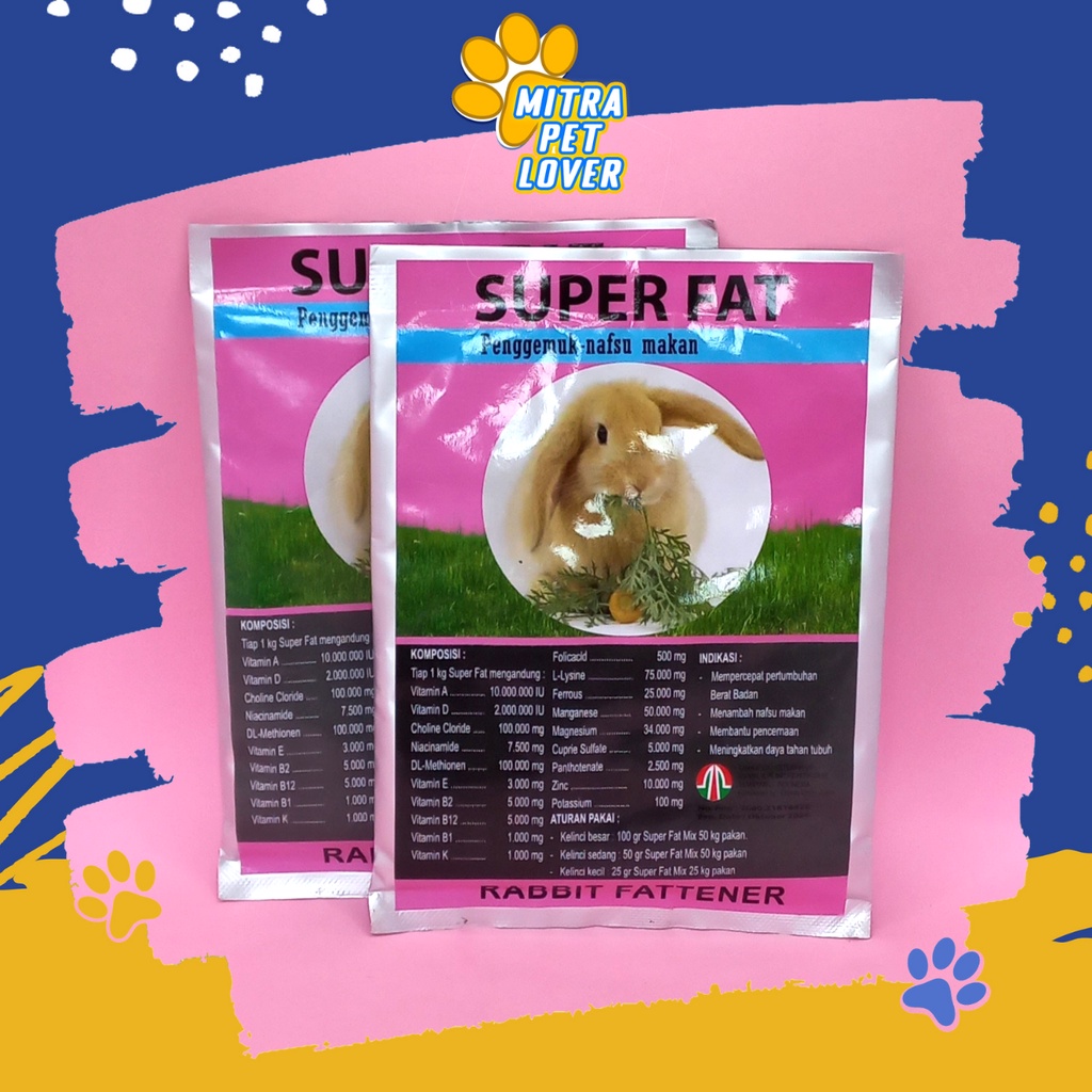 SUPLEMEN PENGGEMUK KELINCI - SUPER FAT RABBIT 100 GRAM - TINGKATKAN NAFSU MAKAN, IMUN, DAYA TAHAN TUBUH RABBIT FATTENER - MURAH GARANSI ASLI KUALITAS ORIGINAL - AMAN PET ANIMAL SUPERFAT &amp; VETERINARY TAMASINDO OBAT &amp; VITAMIN TERNAK HEWAN MITRAPETLOVER