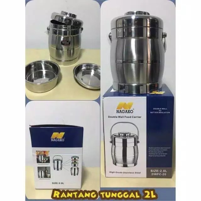 Rantang tunggal susun 3 merk Nagako stainless portable