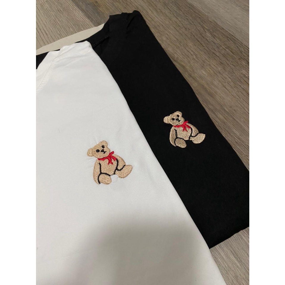 Oversize Tee Tshirt Wanita Model Longgar Motif Bear Mini Bordir