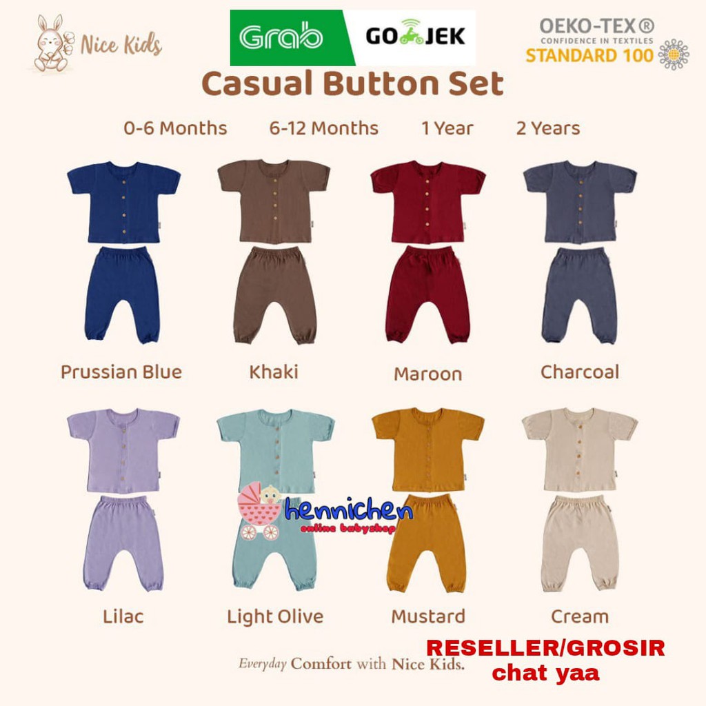 NICE KIDS NICEKIDS Casual Button Set Setelan Anak Bayi / Setelan Bayi 0-2 tahun