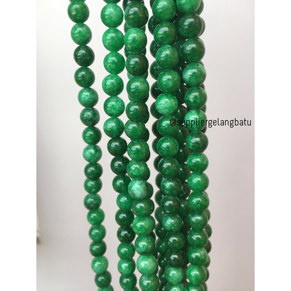 bahan batu giok burma 8mm renceng kalung gelang akik imperial jade green craft aksesoris fashionita