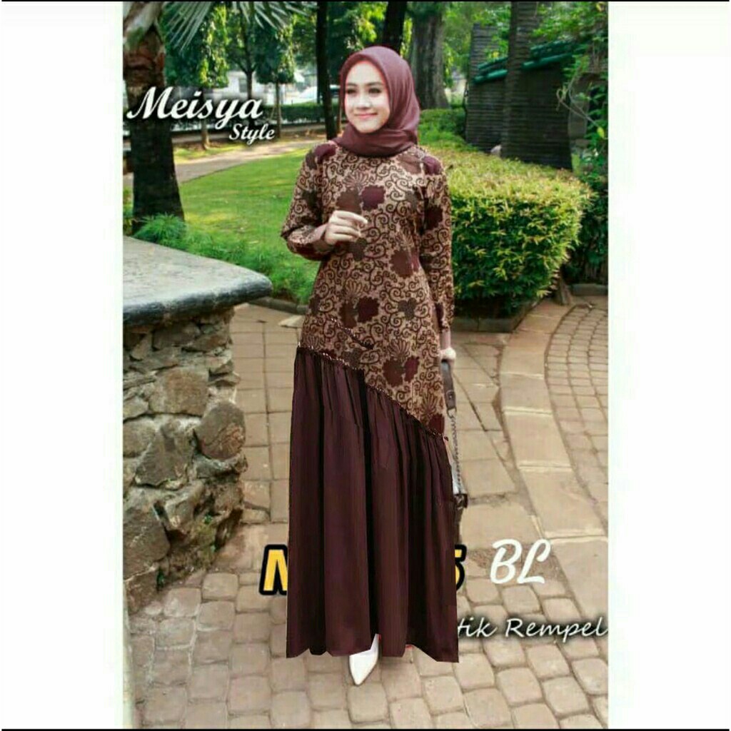 Gamis Batik Terbaru Gamis Meisya Style Batik Rempel Miring