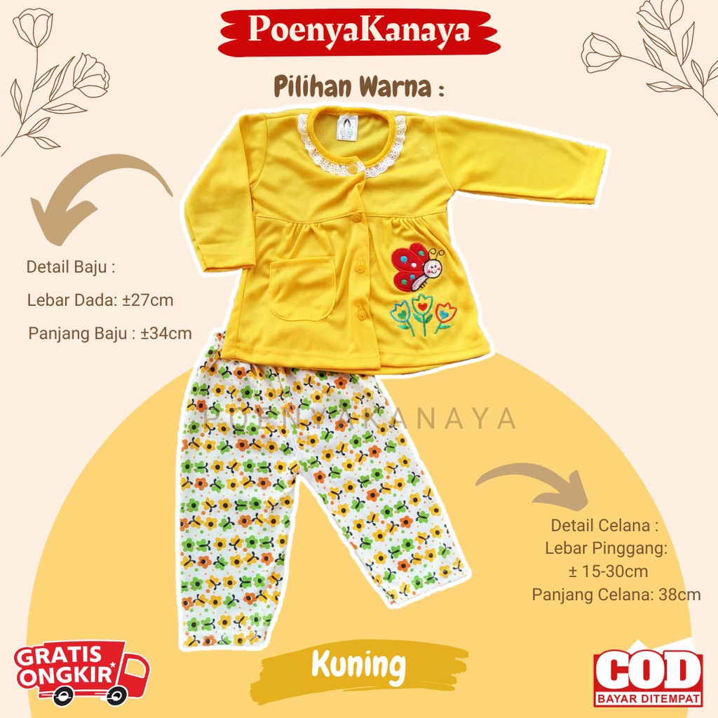 Setelan Baju Bayi Piyama Bayi Panjang Perempuan KUPU BUNGA Yeiko 6-18 Bulan SPY100