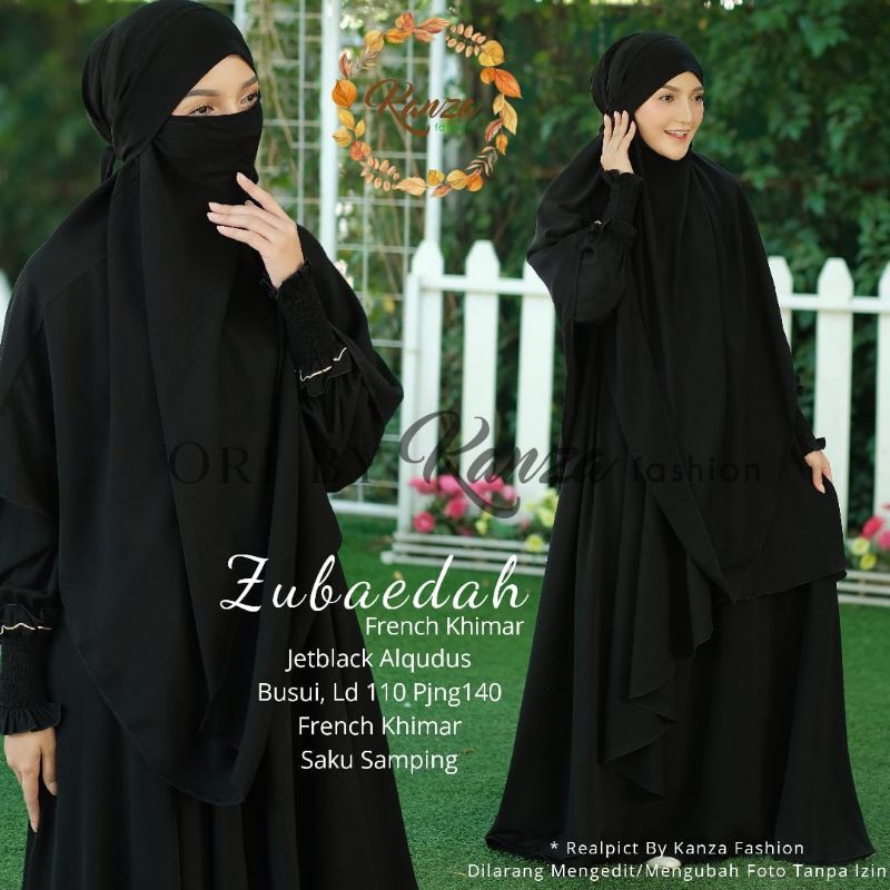 Zubaedah French Khimar Khanza - Set Gamis Jetblack
