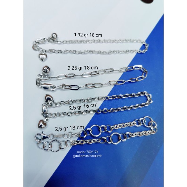 Gelang Tangan Emas Putih Kadar 750/17k
