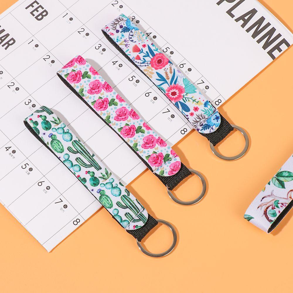 R-bunga Gantungan Kunci Wristlet Bunga Matahari Leopard Dicetak Trendi Liontin DIY Perhiasan Aksesori Keys Holder